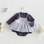【66-90cm】キャミワンピース＆ドットロンパース レース 蝶結び - 画像 (3)