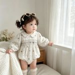 【66-90cm】ロンパース ベビー 小花柄 丸襟 - 画像 (6)