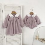 【66-130cm】ワンピースorロンパース 女の子 刺繍 姉妹服 コーデュロイ - 画像 (5)