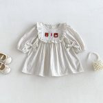 【73-110cm】ワンピース 女の子 ストライプ クマ柄