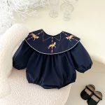 【66-90cm】ロンパース ベビー 馬刺繡 折り襟 - 画像 (6)