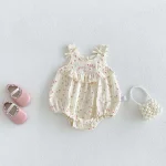 【66-90cm】ロンパース ベビー リボン フラワー プリント - 画像 (2)