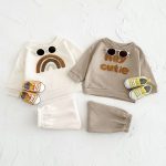 【73-100cm】セットアップ ベビー 字母刺繍 長袖トレーナー