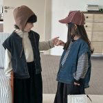 【80-130cm】ベスト キッズ デニム 森ガール風 ノースリーブ - 画像 (2)