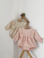 【66-90cm】ロンパース ベビー 肩フリル襟 ノーカラー - 画像 (7)