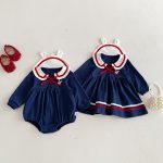 【73-100cm】ロンパースorワンピース 姉妹服 ウサギ柄 セーラー風 - 画像 (4)