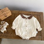 【66-90cm】ロンパース ブラウン チェック襟 ベビー服 - 画像 (7)