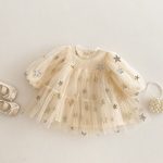 【73-120cm】ワンピース ベビー 星柄 パフスリーブ レース - 画像 (3)