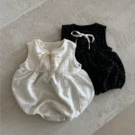 【66-90cm】ロンパース ベビー リボン付き ノースリーブ