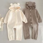 【66-100cm】ロンパース ベビー くま耳フード付き シンプル - 画像 (4)