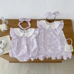 【73-110cm】ロンパース or ワンピース ベビー 肩フリル 花柄 - 画像 (4)