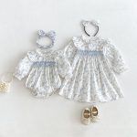 【66-130cm】ロンパースorワンピース ベビー 姉妹服 フラワー柄 - 画像 (2)