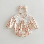 【66-120cm】ロンパース or ワンピース ベビー レース襟 花柄 - 画像 (4)