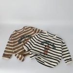 【90-140cm】長袖Tシャツ 男の子 クマ柄 ボーダー柄