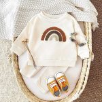 【73-100cm】セットアップ ベビー 字母刺繍 長袖トレーナー - 画像 (8)