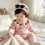 【66-90cm】ロンパース ベビー イチゴ襟 リボン付き - 画像 (6)