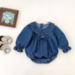 【66-90cm】ロンパース ベビー デニム 蝶結び付き