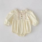 【66-130cm】ロンパースorワンピース 女の子 姉妹服 クリーム パフスリーブ - 画像 (10)
