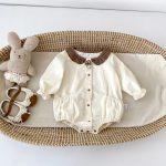 【66-90cm】ロンパース ブラウン チェック襟 ベビー服 - 画像 (2)