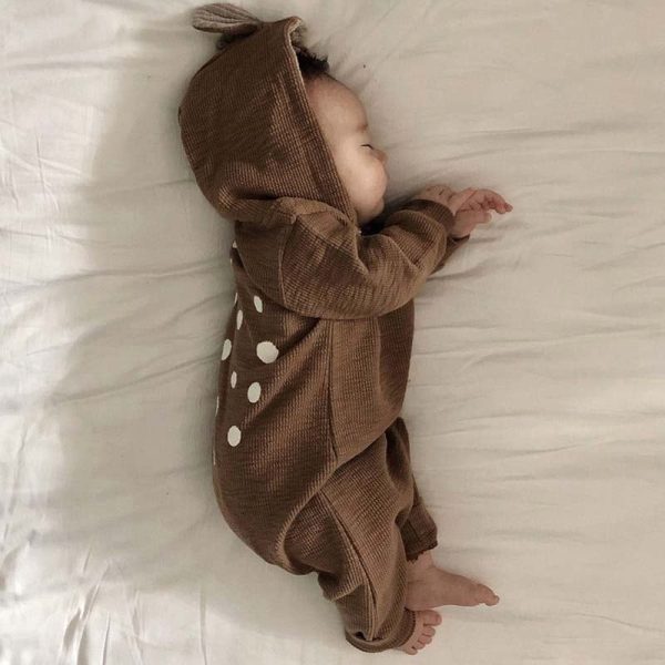【66-90cm】ロンパース ベビー 鹿の子デザイン ジップアップ 2色選べる