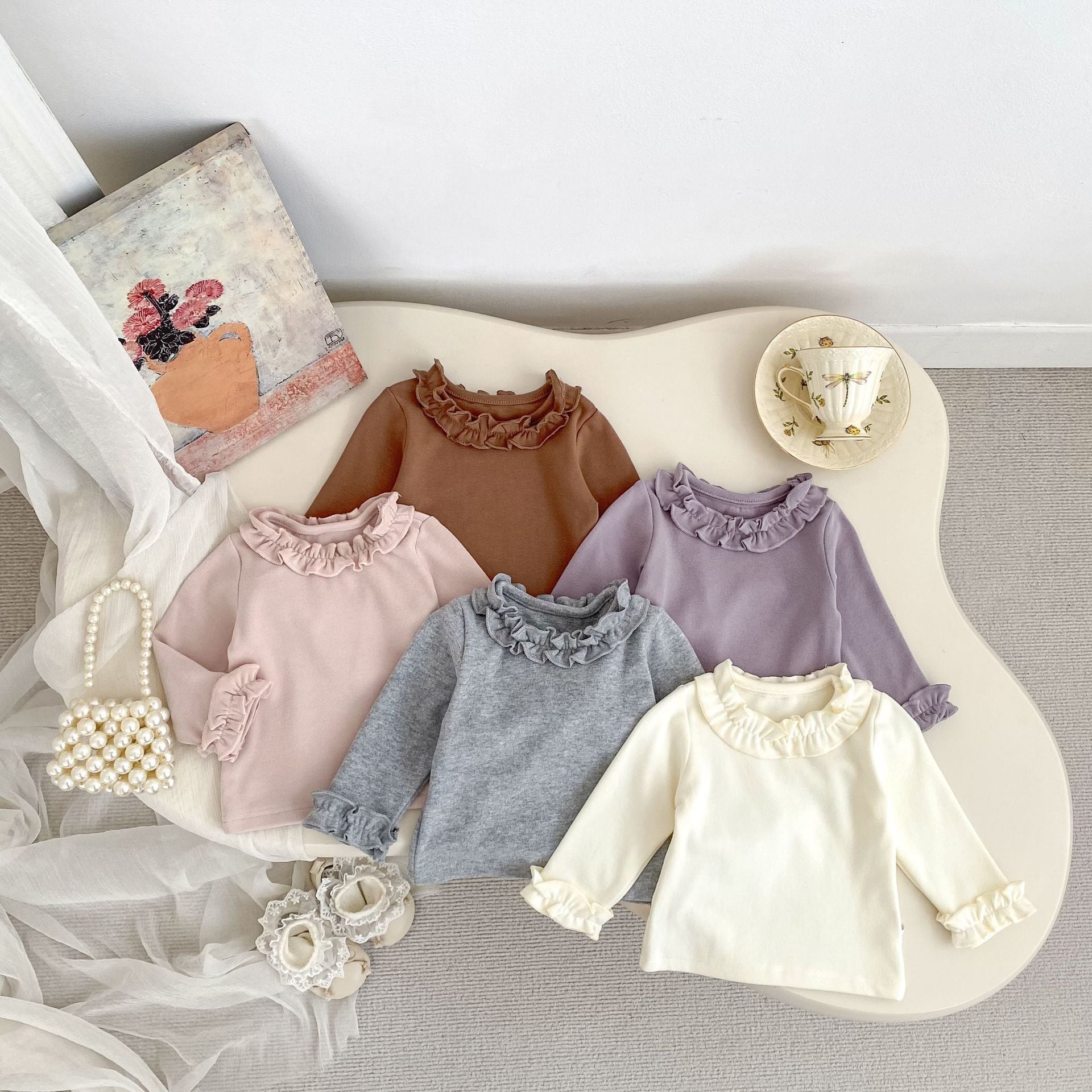 2d435b2fcbc70b7be121e8792ce6f028.jpg 【66-100cm】Tシャツ ベビー フリル 合わせやすい 5色選べる - 画像 (1)