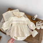 【66-90cm】ロンパース ベビー ワッフル レースフリル - 画像 (5)