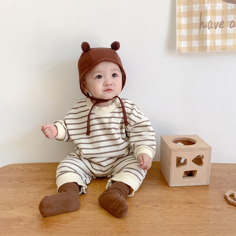 359241b3e4027a95935cc6ff76968b2e.jpg 【66-90cm】ロンパース クマさん ボーダー 可愛い 赤ちゃん - 画像 (1)