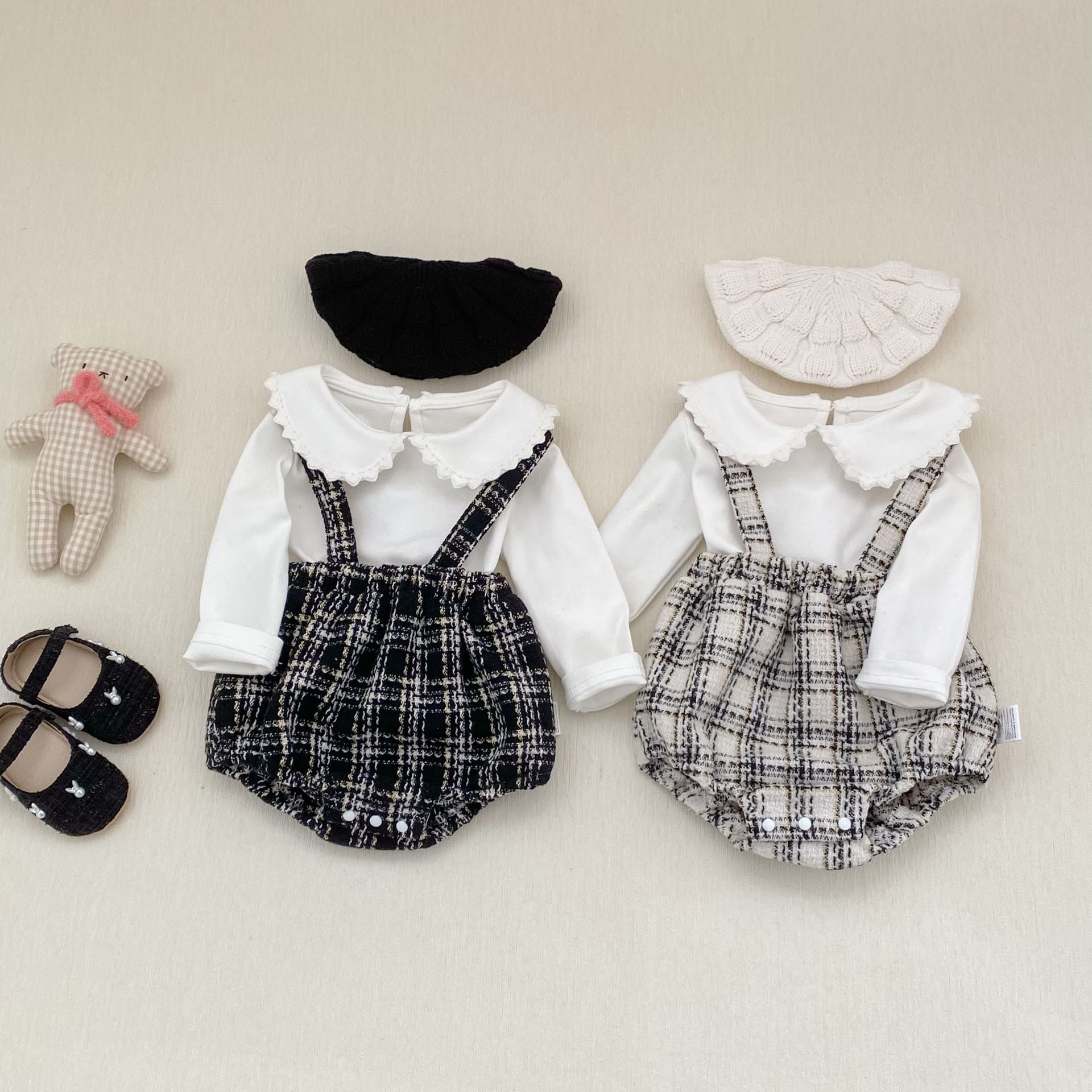 370d22909cbb6b16a6eb08a177f33303.jpg 【66-90cm】サロペット ベビー チェック カジュアル - 画像 (1)