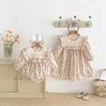 【66-130cm】ロンパースorワンピース 女の子 姉妹服 フラワー柄 - 画像 (2)