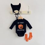 【66-90cm】ロンパース ベビー ハロウィン かぼちゃロゴ - 画像 (5)