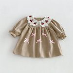 【73-110cm】ワンピース 女の子 リボン付き 刺繍 - 画像 (4)