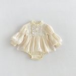 【66-90cm】ロンパース ベビー パフスリーブ レース - 画像 (3)
