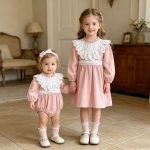 【66-130cm】ロンパースorワンピース 女の子 姉妹服 フリル襟 - 画像 (9)