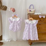 【73-110cm】ロンパース or ワンピース ベビー 肩フリル 花柄 - 画像 (5)