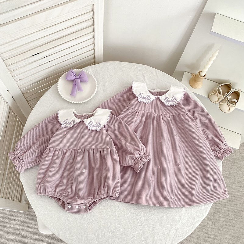4a7c93c1b77c1015fb404cd82343e5c4.jpg 【66-130cm】ワンピースorロンパース 女の子 刺繍 姉妹服 コーデュロイ - 画像 (1)