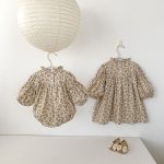【66-130cm】ロンパースorワンピース ベビー フラワー パフスリーブ - 画像 (7)
