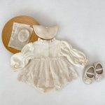 【66-90cm】ロンパース ベビー ワッフル レースフリル - 画像 (6)