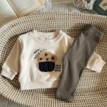 【66-100cm】セットアップ ベビー 刺繍 ボーダー トレーナー レギンス - 画像 (3)