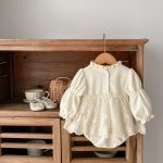 【66-90cm】ロンパース ベビー ワッフル レースフリル - 画像 (4)