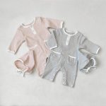 【66-90cm】ロンパース&帽子 細ボーダー 2つボタン ポケット付き 新生児 ベビー - 画像 (10)