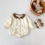 【66-90cm】ロンパース ブラウン チェック襟 ベビー服 - 画像 (4)
