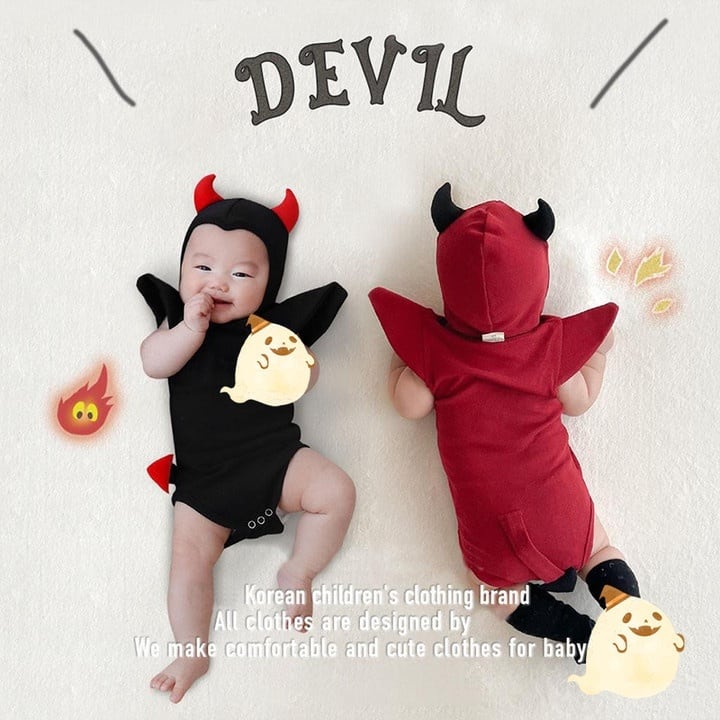 59f37eb73da86dbf1b0ef9e45694b890.jpg 【66-90cm】ロンパース&帽子 ベビー ハロウィン 可愛い 小悪魔ちゃん - 画像 (1)