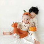 【66-100cm】ロンパースor上下セット ベビー 可愛い かぼちゃ柄 - 画像 (3)