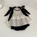 【73-100cm】ワンピースorセットアップ ベビー ドット柄 リボン - 画像 (6)