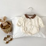 【66-90cm】ロンパース ブラウン チェック襟 ベビー服 - 画像 (6)
