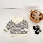 【73-110cm】トップス ベビー 帽子付き ボーダー - 画像 (5)
