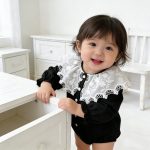 【66-90cm】ロンパース ベビー服 ガーリー ビッグレース襟 - 画像 (3)