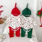 【66-90cm】ロンパース ベビー クリスマス柄 長袖 3点セット - 画像 (5)