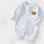【66-90cm】ロンパース ベビー服 肌に優しい クマ柄リブ - 画像 (5)