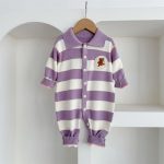 【66-90cm】ロンパース ベビー 暖かい ボーダー - 画像 (7)